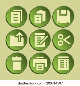 Document web icons set. Green sticker.