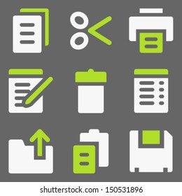 Document web icons, white and green on grey