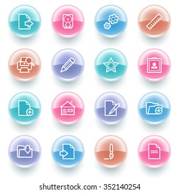 Document white contour icons on the color of glowing buttons.