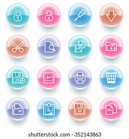 Document white contour icons on the color of glowing buttons.