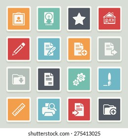 Document white icons with buttons on gray background.