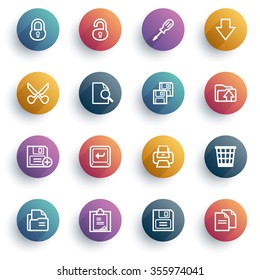 Document white icons with color buttons.