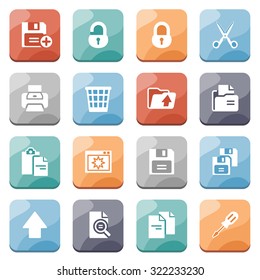 Document white icons on color buttons.