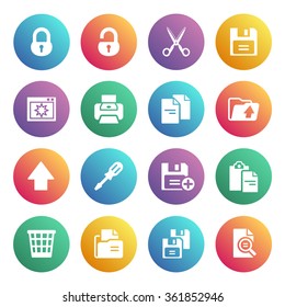 Document white icons on color buttons.