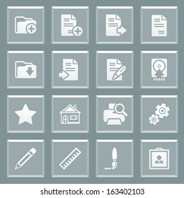 Document white icons on glass buttons.