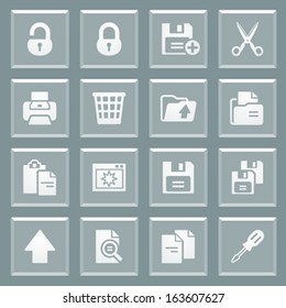 Document white icons on glass buttons.