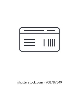 document whith barcode, plane or train ticket thin line icon. Linear vector illustration. Pictogram isolated on white background