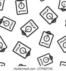 Document witch clock icon in flat style. Checklist survey vector illustration on white isolated background. Fast service seamless pattern business concept.