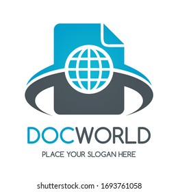 Document world vector logo template. This design use paper and globe symbol. Suitable for business.