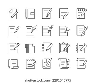 Document and Writing Icons - Vector Line. Editable Stroke.