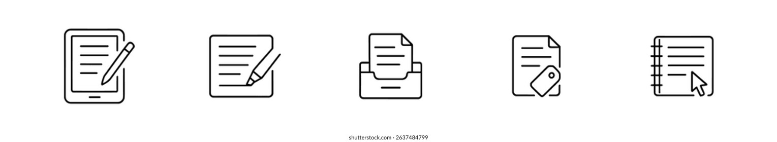 Document, writing outline icon set. office, paper, file symbols collection