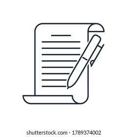 Document Writing. Vector Linear Icon Isolated On White Background.