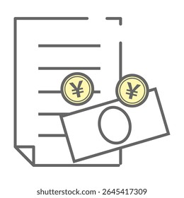 Documento con monedas y billetes de yen