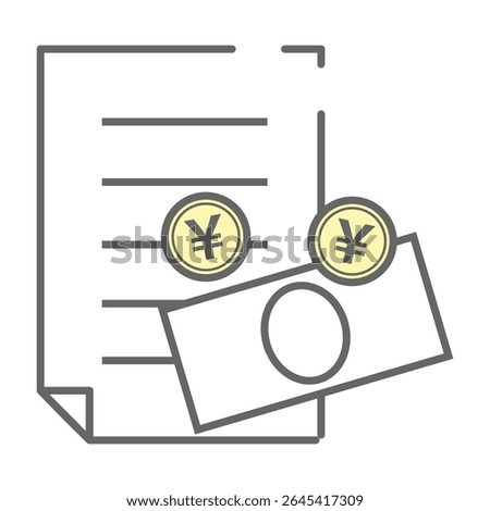 Document with yen coins and bill