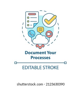 Document your processes concept icon. Business needs. Moving to UCaaS system abstract idea thin line illustration. Isolated outline drawing. Editable stroke. Arial, Myriad Pro-Bold fonts used