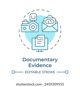 Documentary evidence soft blue concept icon. Digital forensics, privacy protection. Round shape line illustration. Abstract idea. Graphic design. Easy to use in infographic, presentation