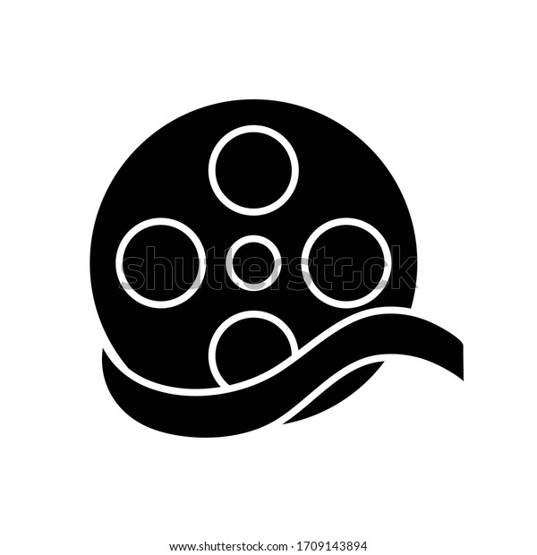 Documentary film black glyph icon. Common\
movie genre, film category. historical biopic silhouette symbol on\
white space. Biographical, non fictional story. Camera reel vector\
isolated\
illustration