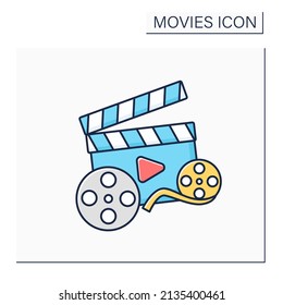 Documentary film color icon. Movie shows real characters and events for entertainment or educational purposes. Retrospective review. Movie concept. Isolated vector illustration