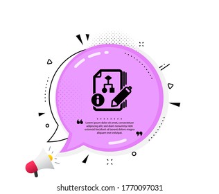 Documentation with algorithm icon. Quote speech bubble. Technical instruction sign. Quotation marks. Classic algorithm icon. Vector