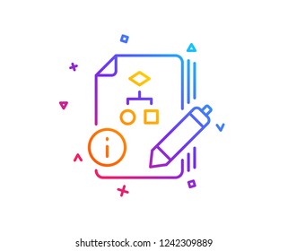 Documentation with algorithm line icon. Technical instruction sign. Gradient line button. Algorithm icon design. Colorful geometric shapes. Vector