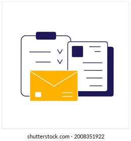 Documentation color icon. Checklists and letters for work questions. Task and other documents.Office concept. Isolated vector illustration 