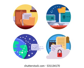 Documentation and document management set icon