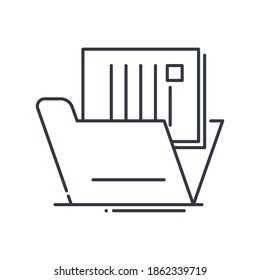Documentation icon, linear isolated illustration, thin line vector, web design sign, outline concept symbol with editable stroke on white background.