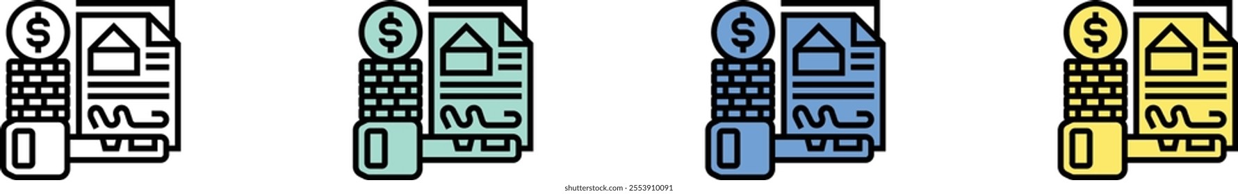 documentation icon. Outline, Green, Blue and Yellow Style Design Isolated On White Background