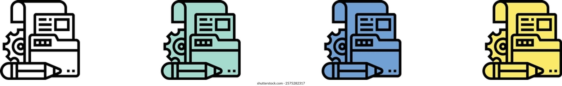 documentation icon. Outline, Green, Blue and Yellow Style Design Isolated On White Background