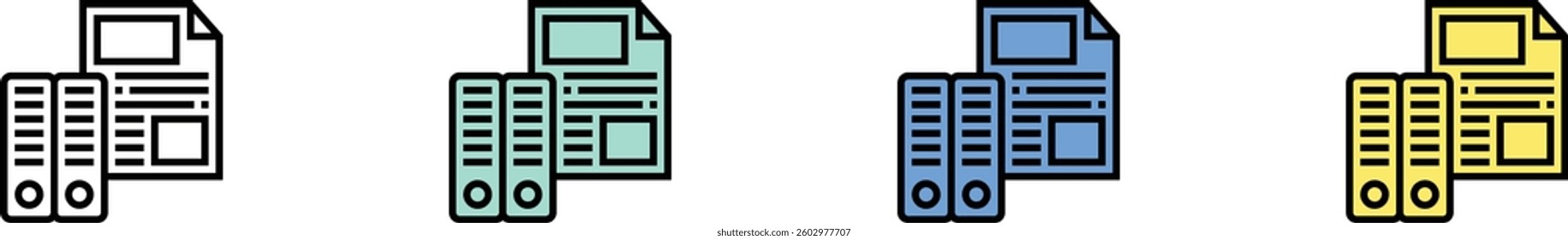 documentation icon. Outline, Green, Blue and Yellow Style Design Isolated On White Background