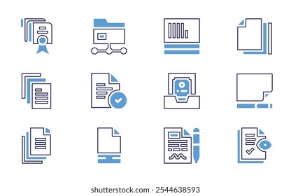 Documentation icon set. Bold line style. Duotone colors. Editable stroke. document, agreement, documents, paper, blank page, audit.