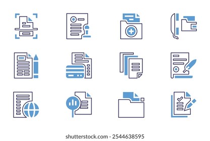 Documentation icon set. Bold line style. Duotone colors. Editable stroke. document, data, folder, legal document, official documents, contract, preparation.