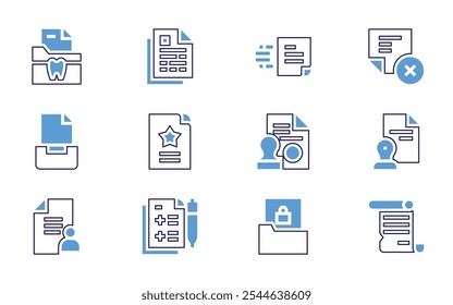 Documentation icon set. Bold line style. Duotone colors. Editable stroke. cancel, document, stamp, documents, papers, file.