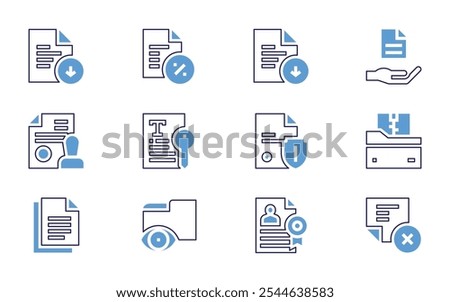 Documentation icon set. Bold line style. Duotone colors. Editable stroke. file, document, documents, certified, information, form, zip file, cancel.