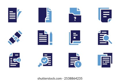 Documentation icon set. Bold style. Duotone colors. document, documents, question, notes, information, file, files, quality control.