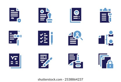 Documentation icon set. Bold style. Duotone colors. document, job search, legal document, official documents, preparation.