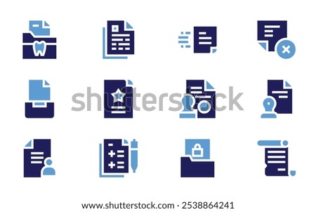 Documentation icon set. Bold style. Duotone colors. cancel, document, stamp, file, documents, form.