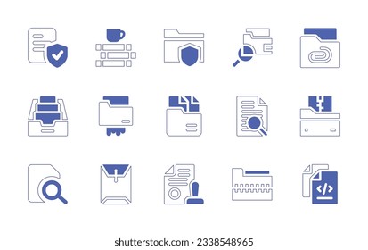 Documentation icon set. Duotone style line stroke and bold. Vector illustration. Containing insurance, document, folder, documents, zip file, file, approve.