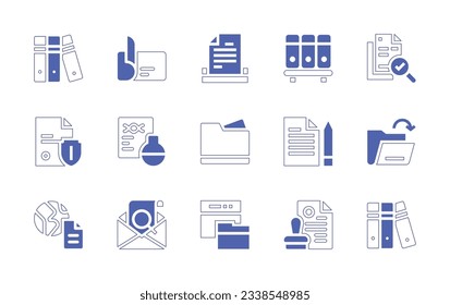 Documentation icon set. Duotone style line stroke and bold. Vector illustration. Containing folders, paper, submit, document, folder, open, documentation, approve.