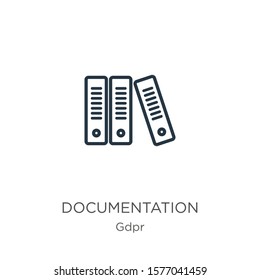 Documentation icon. Thin linear documentation outline icon isolated on white background from gdpr collection. Line vector sign, symbol for web and mobile