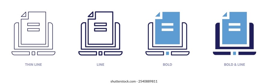 Documentation laptop icon in 4 different styles. Thin Line, Line, Bold, and Bold Line. Duotone style. Editable stroke.