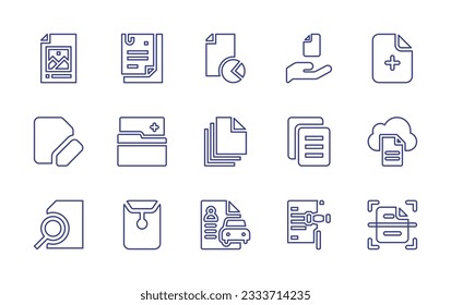 Documentation line icon collection. Editable stroke. Vector illustration. Containing image, documents, document, add, file, papers, cloud, search, dossier, legal document, scan.
