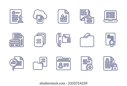 Documentation line icon collection. Editable stroke. Vector illustration. Containing document, laptop, documents, patent, report, file, personal information.