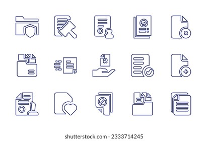 Documentation line icon collection. Editable stroke. Vector illustration. Containing document, regulation, stamp, documents, legal document, registered document, approve, file, plagiarism.