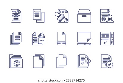 Documentation line icon collection. Editable stroke. Vector illustration. Containing legal, documents, contract, document, stamp, lock, papers, blank page, folder, audit, file.