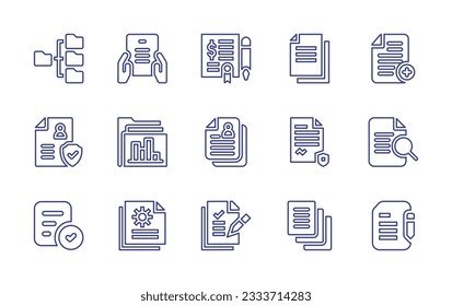 Documentation line icon collection. Editable stroke. Vector illustration. Containing document, reading, agreement, copy, add document, profile, folder, personal data, preview, documents, contract.