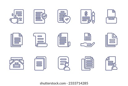 Documentation line icon collection. Editable stroke. Vector illustration. Containing document, legal document, privacy policy, quote request, file, information, documents, copy, form.