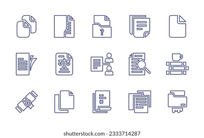 Documentation line icon collection. Editable stroke. Vector illustration. Containing document, question, file, legal, teamwork, information, notes.