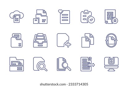 Documentation line icon collection. Editable stroke. Vector illustration. Containing cloud, document, file, folder, recycling paper, send.