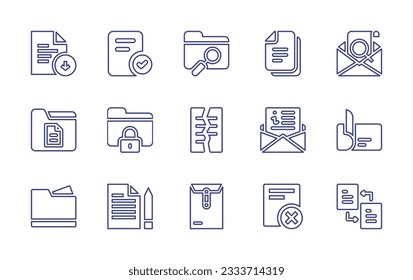 Documentation line icon collection. Editable stroke. Vector illustration. Containing file, registered document, folder, document, paper, delete document, transfer.